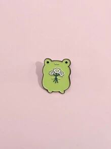 1只可愛的青蛙捧着菊花胸針徽章,男女裝配衣服和包袋的時尚配件,日常配戴 - 動物 - 查看 3