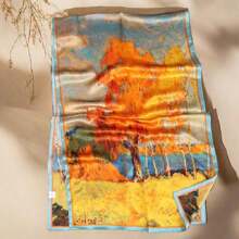 100%純桑蠶絲,豪華油畫絲巾,梵高風格藝術,萬用圍巾,披肩,頭巾,用於裝飾優雅 - 100%桑蠶絲 梵谷 油畫 樹林 大自然 藝術 印花 奢華 優雅 - 查看 5