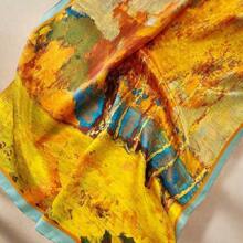 100%純桑蠶絲,豪華油畫絲巾,梵高風格藝術,萬用圍巾,披肩,頭巾,用於裝飾優雅 - 100%桑蠶絲 梵谷 油畫 樹林 大自然 藝術 印花 奢華 優雅 - 查看 2