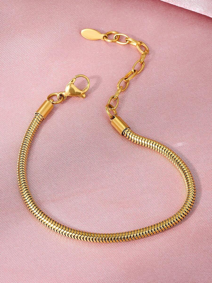 1pc Stainless Steel Snake Bone Bracelet, Unique Design, Titanium Steel Snake Chain, Fashion Jewelry For Women, Suitable For Party And Daily Wear - Yellow Gold - View 1