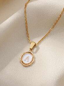 新款首字母濃彩a-z字母金色滴油技術女式項鍊精美吊墜宴會時尚珠寶禮物 - 金黃色 - 查看 3