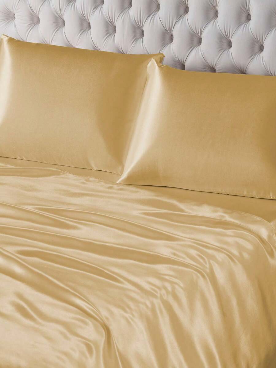 Jogo Lençol Casal 4 Peças Cetim Alto Brilho - Dourado - Visão 1