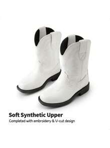 Kids Cowboy Boots, Western Style Riding Mid Calf Boots With Square Toe For Toddler & Little Boys And Girls - 白色 - 查看 5