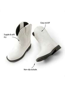 Kids Cowboy Boots, Western Style Riding Mid Calf Boots With Square Toe For Toddler & Little Boys And Girls - 白色 - 查看 7