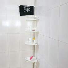 4 Tier Telescopic Bathroom Wall Corner Shelf Rack Shower Caddy Storage Organizer - White - View 2
