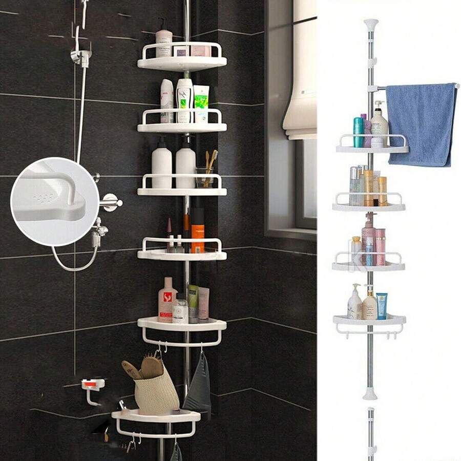 4 Tier Telescopic Bathroom Wall Corner Shelf Rack Shower Caddy Storage Organizer - White - View 1