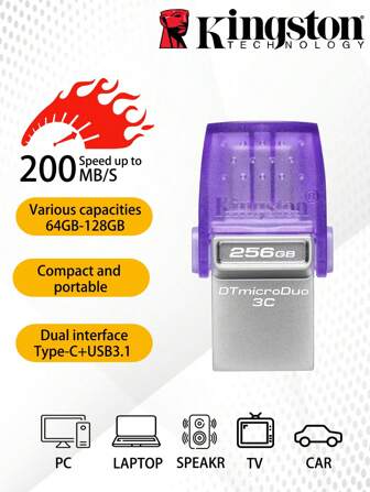  Kingston-unidad Flash USB microDuo 3C USB 3,2 tipo C y tipo A, 64GB, 128GB, alta velocidad, 1 unidad