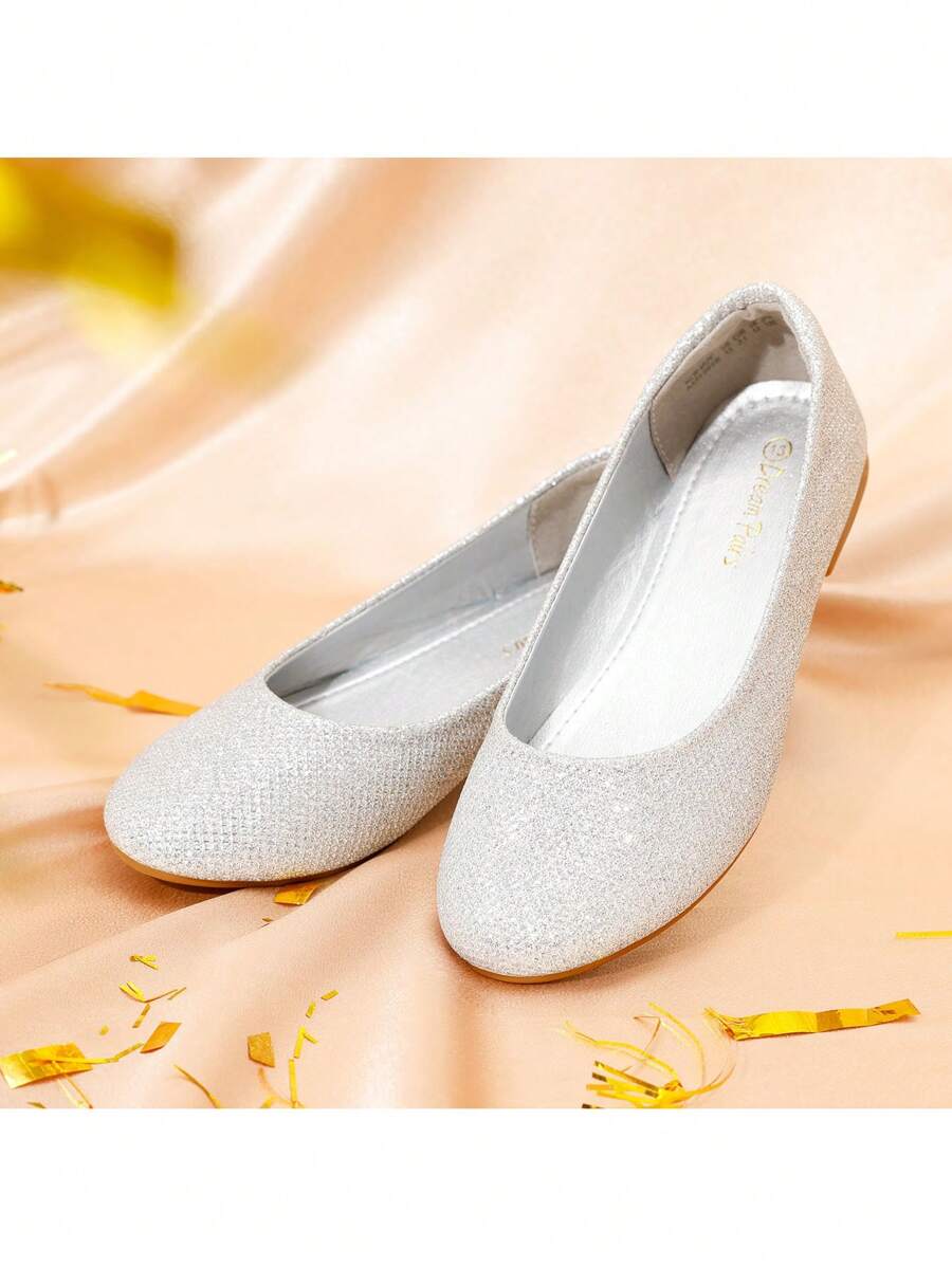 Girl'S Slip-On Mari Jane Ballerina Flat Shoes Back To School Shoes,Girls Fashionable Flat Shoes, Soft Sole Princess Shoes For Kids Students' Daily/Stage/Wedding/Dance Wear - Bạc - Xem 1