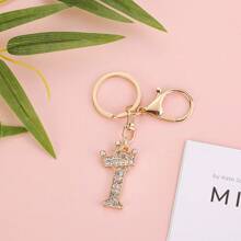 1入鍵盤金屬合金鑲嵌25個英文皇冠字母鑰匙扣時尚鑽石鑰匙扣閃閃發光的鑽石鑰匙扣手袋吊飾情人節禮物適用於男女士及女孩作為禮物字母A到Y鑰匙扣 - 金色 - 查看 10