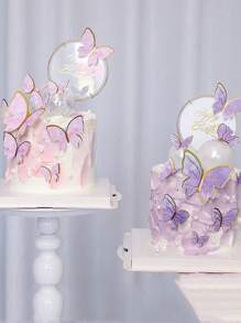 10pcs Butterfly Shaped Cake Decoration For Birthday, Baking, Pink - Purple - View 5