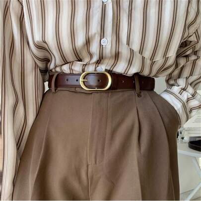 1pc Women's Coffee Color Belt, Designer Style, Suit For Suit/Jean, Retro/Fashion/Minimalist Thin Belt, Suitable For Everyday Wear Summer, School Fall, Autumn, Halloween