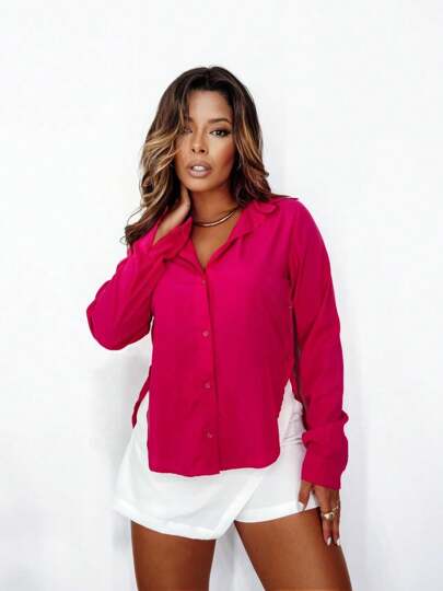 Camisa Blusa Social Feminina Manga Longa de Botão