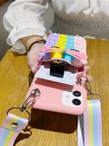 Vỏ điện thoại di động treo sau ví tiền xu giải nén hoạt hình tương thích với các mẫu iPhone (15/14/13/12/11/Xs/Xr/X/7/8 Plus/Pro/Max) và các mẫu Samsung (S23, S20fe) - Hồng - Xem 3