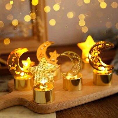 1个金色金属煤油灯复古迷你台灯装饰灯，无焰蜡烛，电子蜡烛，桌面装饰灯，可爱礼物