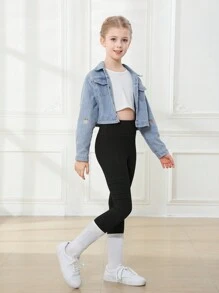 Tween Girl Yoga Leggings With Pockets, Compression Athletic Pants - Black - View 1