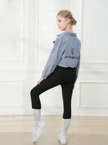 Tween Girl Yoga Leggings With Pockets, Compression Athletic Pants - Black - View 3