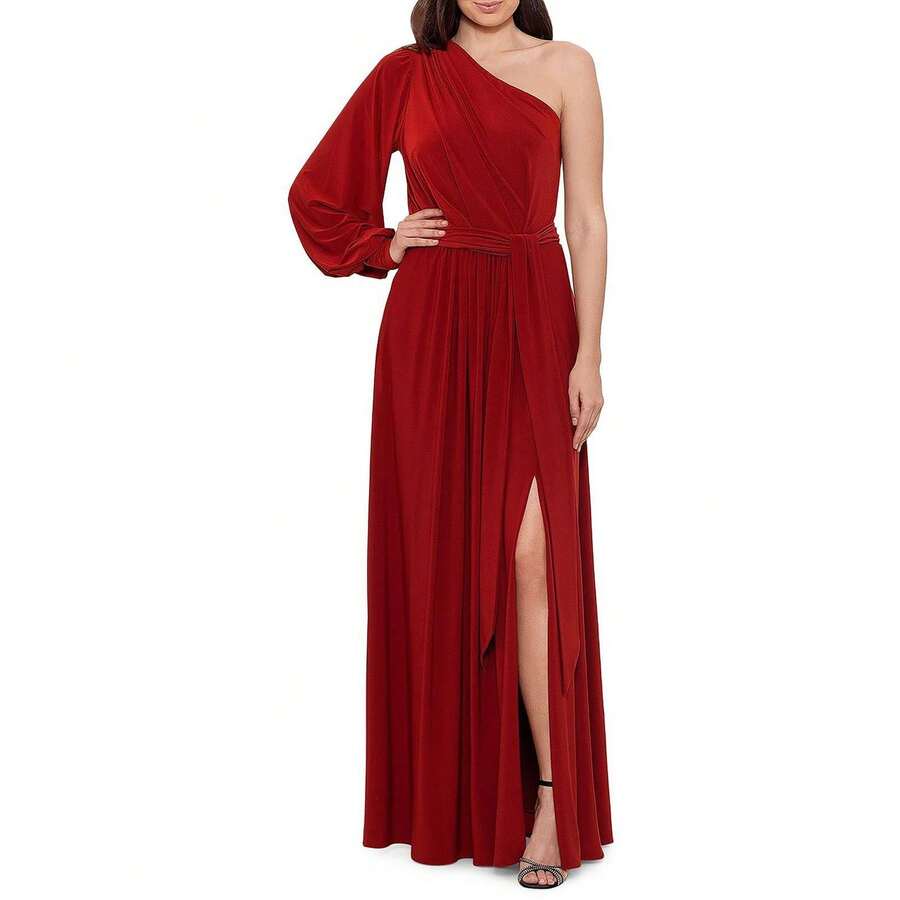 AQUA Womens Belted One Shoulder Evening Dress - 肉桂 - 查看 1