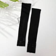 1pair Ladies' Lace Contrast High Elasticity Soft Arm Sleeves With Uv Protection And Cooling Function, Perfect For Sunblock, Cycling, Driving, Golf, Running Halloween Valentine's Day Valentines