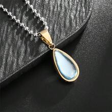 不鏽鋼精緻簡約水滴水晶項鍊女孩時尚珠寶禮物 - 金藍 - 查看 12