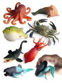 逼真古代魚章魚魷魚豬魚模型玩具海洋動物海洋生物兒童拼圖早教動物模型桌面裝飾品 - 彩色 - 查看 8