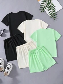 Young Boy 3pcs Car Print Short Sleeve T-Shirt And 3pcs Drawstring Shorts Set