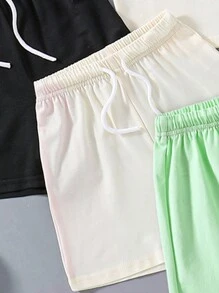 Young Boy 3pcs Car Print Short Sleeve T-Shirt And 3pcs Drawstring Shorts Set