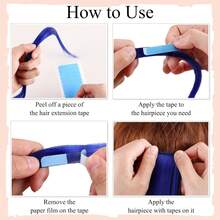 60入組髮型延長專用膠帶，雙面粘貼，可更換，防水強粘性假髮膠帶藍色，用於髮型造型