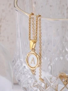 新款首字母濃彩a-z字母金色滴油技術女式項鍊精美吊墜宴會時尚珠寶禮物 - 金黃色 - 查看 4