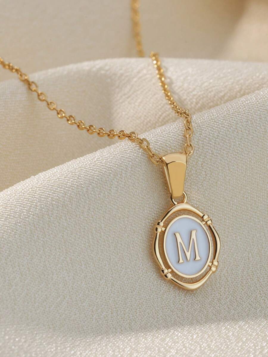 新款首字母濃彩a-z字母金色滴油技術女式項鍊精美吊墜宴會時尚珠寶禮物 - 金黃色 - 查看 1