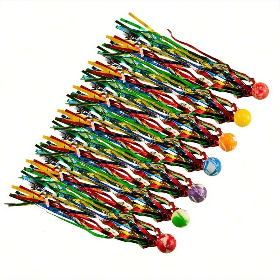 Bulk Set Of 20, Bouncy Super Balls With Colorful Streamers, Birthday