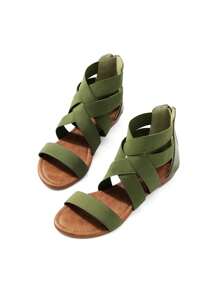 Women's Elastic Ankle Strap Low Wedges Sandals Casual Dressy Summer Flat Sandals Cute Gladiator Shoes - 軍綠色 - 查看 9