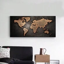 1入組帆布印刷現代藝術世界地圖海報。適用於辦公室、工作室、宿舍的牆壁裝飾,也可用於客廳、臥室、入口、桌面和沙發背景的掛飾。是理想的家居裝飾和藝術禮物。pvc管包裝,不含畫框和包含替換芯。 - 彩色 - 查看 2