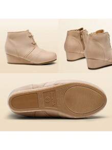 Girls Low Wedge Heel Booties Side Zipper Ankle Boots Toddler/Little Kid/Big Kid - 米色 - 查看 8