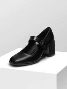 Chunky Heels For Women Block Heels Closed Toe Shoes Comfortable Dress Office Pumps - 黑色 - 查看 4