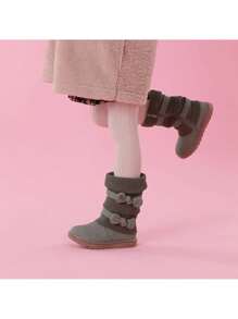 Girl's Mid Calf Snow Boots With Bow, Lined Warm & Comfortable Winter Boots - Xám - Xem 8