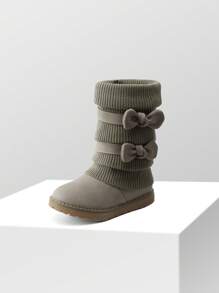 Girl's Mid Calf Snow Boots With Bow, Lined Warm & Comfortable Winter Boots - Xám - Xem 4