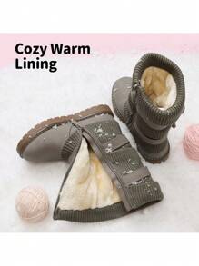 Girl's Mid Calf Snow Boots With Bow, Lined Warm & Comfortable Winter Boots - Xám - Xem 6