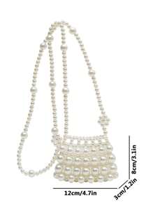 1pc Girl's Faux Pearl Beaded Openwork Princess Style Cross-Body Bag, Ideal For Spring, Summer And Festival Decorations