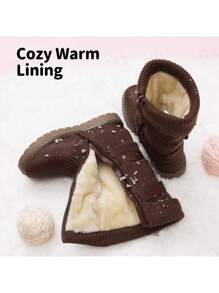 Girl's Mid Calf Snow Boots With Bow, Lined Warm & Comfortable Winter Boots - 棕色 - 查看 6