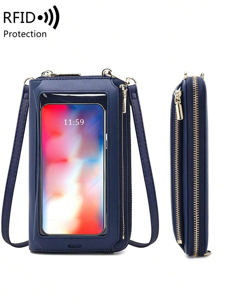 MIYIN 女性用長款錢包，真皮材質，帶RFID防盜功能，信用卡手拿包，小型斜背手機錢包，具有觸控屏幕手機袋和信用卡插槽的迷你肩袋手提包