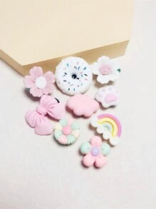 9 Pièces/ensemble De Charms Mignons Pour Chaussures En Résine Arc-en-ciel Donut, Fleur, Patte Rose Et Blanche Pour Sandales, Chaussures - Multicolore - Voir 6