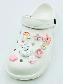 9 Pièces/ensemble De Charms Mignons Pour Chaussures En Résine Arc-en-ciel Donut, Fleur, Patte Rose Et Blanche Pour Sandales, Chaussures - Multicolore - Voir 4