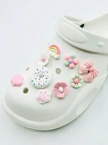 9 Pièces/ensemble De Charms Mignons Pour Chaussures En Résine Arc-en-ciel Donut, Fleur, Patte Rose Et Blanche Pour Sandales, Chaussures - Multicolore - Voir 3