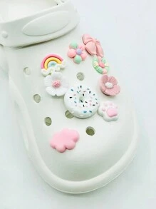 9 Pièces/ensemble De Charms Mignons Pour Chaussures En Résine Arc-en-ciel Donut, Fleur, Patte Rose Et Blanche Pour Sandales, Chaussures - Multicolore - Voir 2