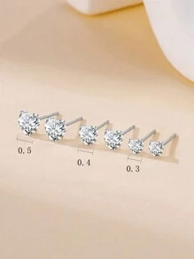 1 Set Of 925 Sterling Silver 3MM+4MM+5MM 3 Pairs Heart Stud Earrings, Fashionable & Minimalist Style, Ideal Gift For Valentine's Day, Dates, Versatile For Girls
