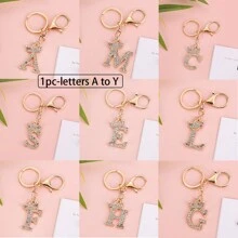 1入鍵盤金屬合金鑲嵌25個英文皇冠字母鑰匙扣時尚鑽石鑰匙扣閃閃發光的鑽石鑰匙扣手袋吊飾情人節禮物適用於男女士及女孩作為禮物字母A到Y鑰匙扣 - 金色 - 查看 1