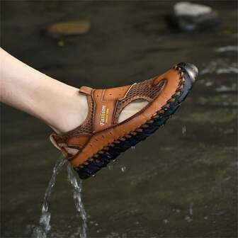 Men's Casual Stitch Breathable Mesh Hollow Out Sandals, Outdoor Rubber Sole Non-Slip Soft Sole Multi-Functional Sandals