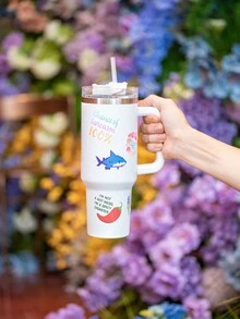 1200毫升/40盎斯大容量雙層不鏽鋼保溫杯,適用於啤酒和咖啡等熱飲和冷飲,附有耐高溫塑料吸管和20張隨機pvc貼紙的禮品杯 - 彩色 - 查看 6