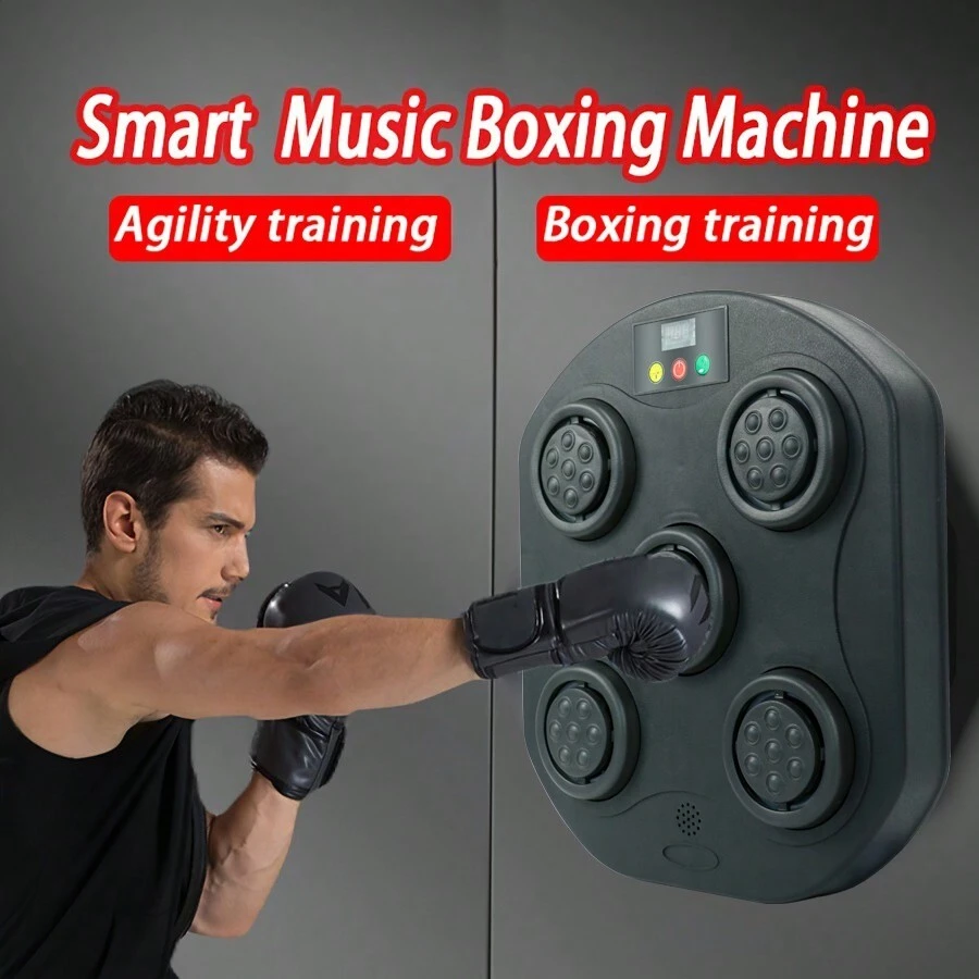 1pc Music Boxing Machine, Wall Mount Music Boxer, Electronic Smart Focus Agility Training Digital Boxing Wall Target Punching Pads Suitable For Home Exercise - Black - View 1
