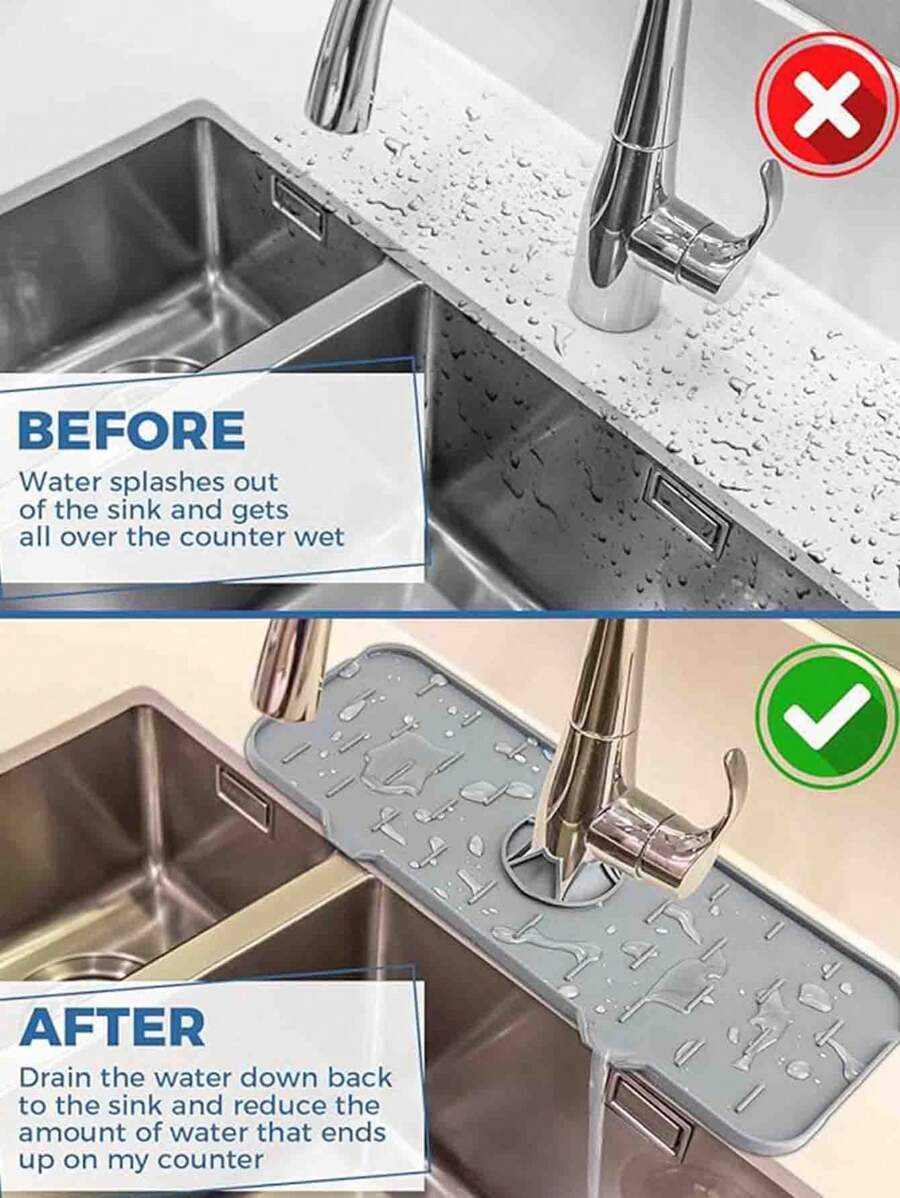 1入組矽膠廚房水槽防濺擋板,水龍頭排水墊,浴室水槽防濺擋水塞